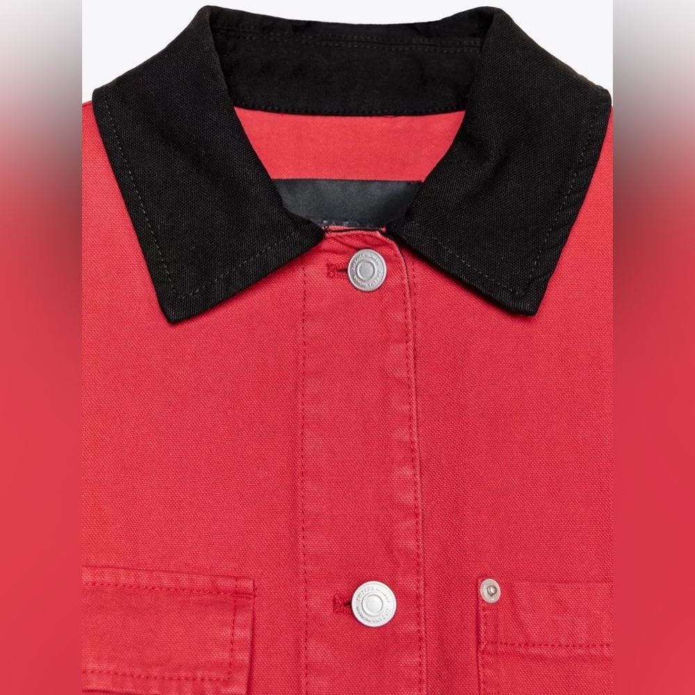 Zara Red & Black Jacket Shacket | Small | Front Patch Pockets | NWT - Picture 7 of 9